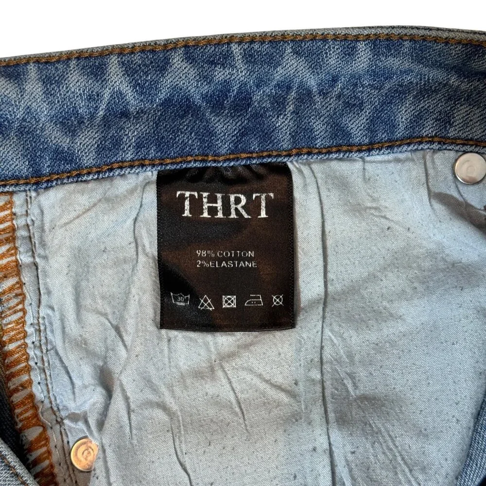 THRT Distressed Splatter Jeans Men 40x32 Lt Wash Ripped Distressed Grunge Street - Picture 8 of 16